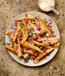 Yuca fries with pickled onions