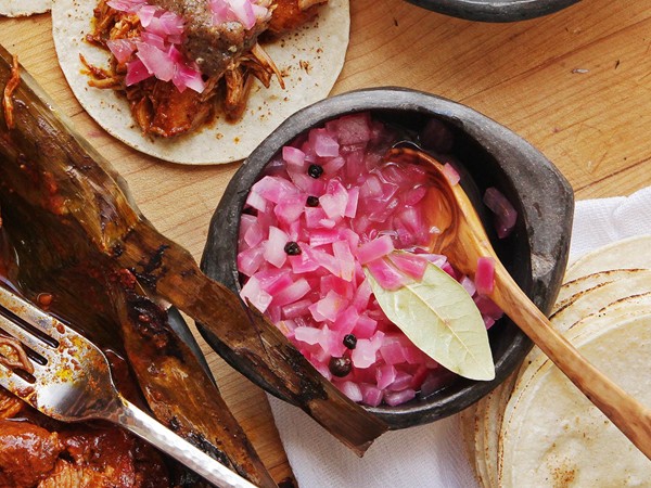 Yucatán-style pickled red onions in sour-orange juice 