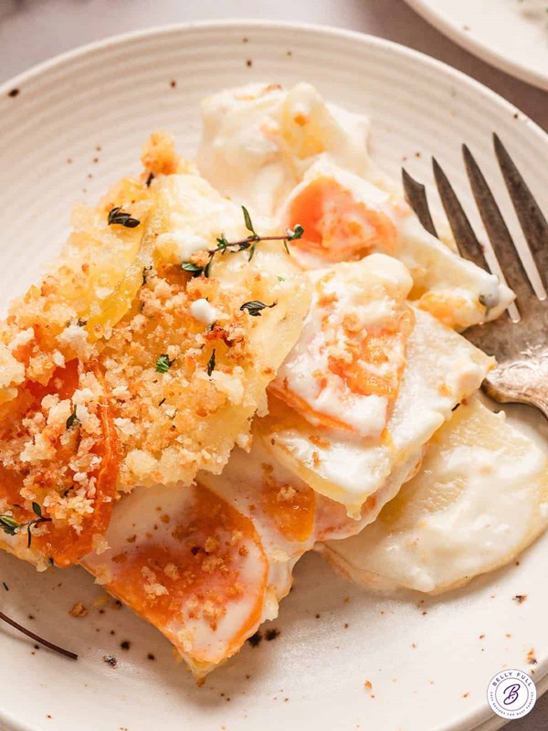 Yukon and sweet potato gratin