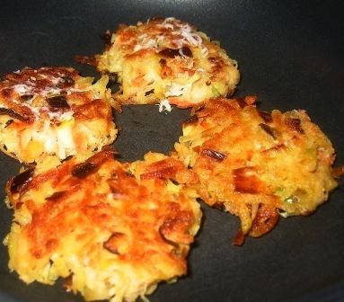 Yukon gold pancakes with yogurt-cream sauce
