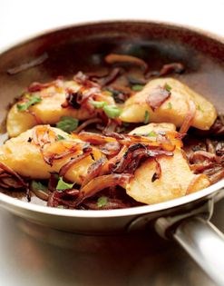 Yukon gold potato pierogies with charred onion