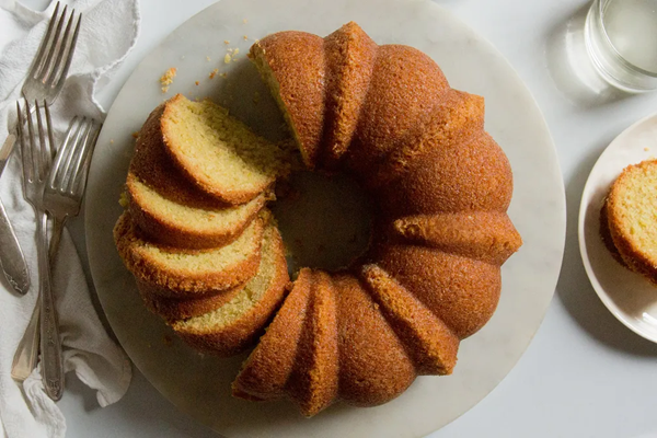 Yuzu coconut cake with caramelized sugar crust