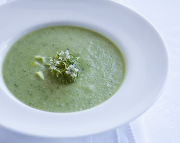Yveline's chilled cucumber and avocado soup with avocado sorbet