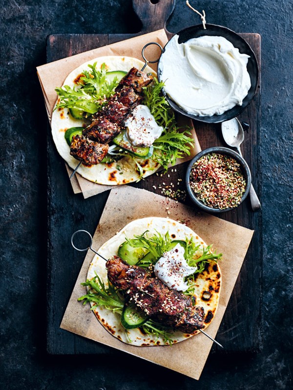 Za'atar lamb skewers with whipped feta