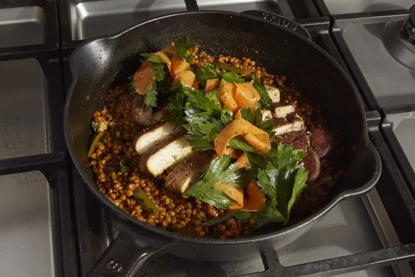 Za'atar lion's mane steak with couscous & herb salad