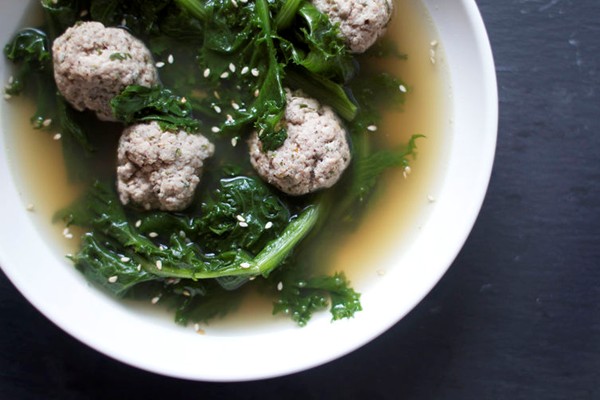 Za'atar meatballs and endive in lemony broth