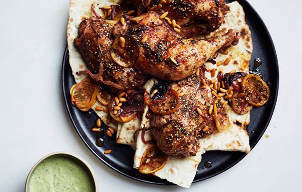Za'atar roast chicken with green tahini sauce