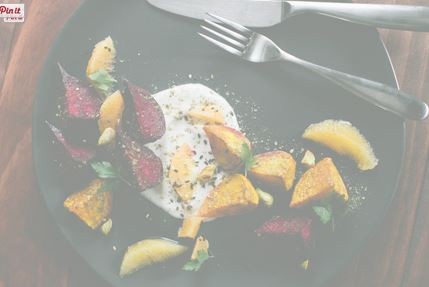 Za’atar roasted beets with honeyed yogurt, orange & pistachio