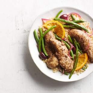 Za'atar-roasted chicken tenders & vegetables with couscous