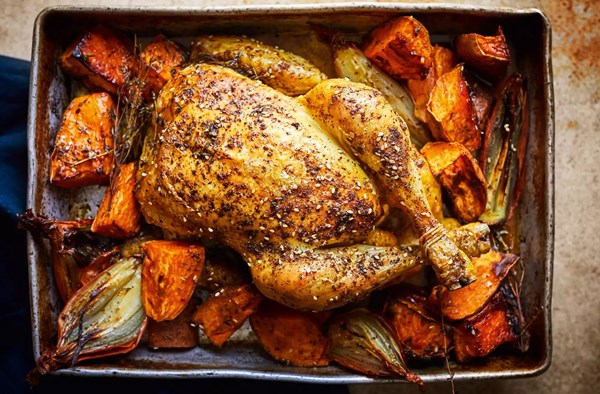 Zaatar-roasted chicken with sweet potatoes 