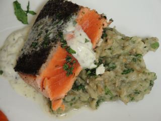 Za'atar scented salmon and eggplant