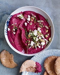 Za'atar-spiced beet dip with goat cheese and hazelnuts