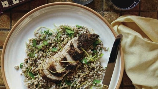 Za'atar-spiced slow-roasted chicken and buckwheat salad