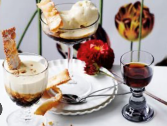 Zabaglione affogato with crostoli