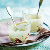 Zabaglione with bitter chocolate sauce