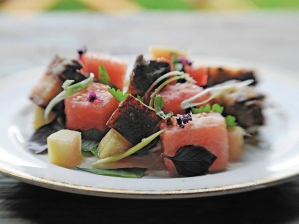 Zak Pelaccio's crispy pork and watermelon salad (Cook the Book)
