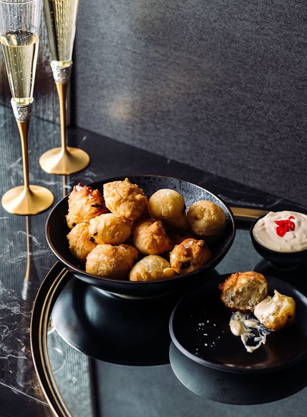 Zeppole with spicy preserved lemon mayo