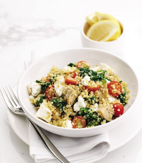 Zesty feta, artichoke and tomato bulgur wheat