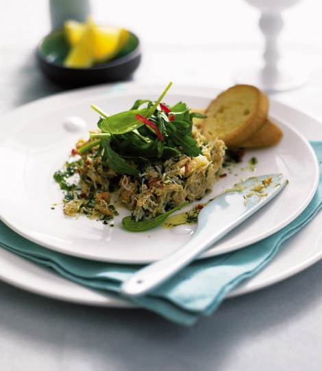 Zesty herb and chilli crab salad with crostini