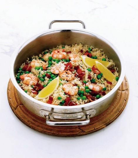 Zesty prawn, pea and bacon rice