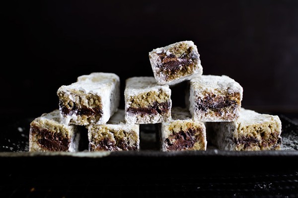 Zesty rye chocolate snow bars or "jammed" snow bars