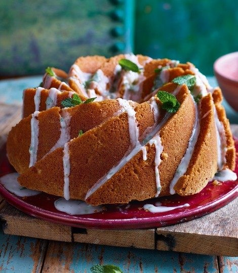 Zesty yogurt bundt cake with mojito drizzle