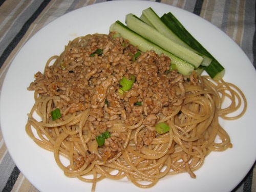 Zha jiang mian on spaghetti