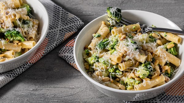 Ziti with broccoli and toasted pine nuts