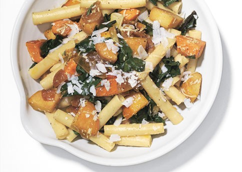 Ziti with skillet-roasted root vegetables