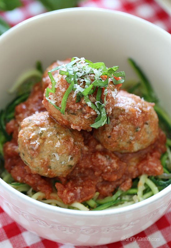 Zoodles (zucchini noodles) and meatballs