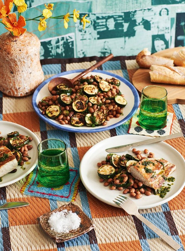 Zucchini & borlotti bean salad with preserved-lemon dressing 