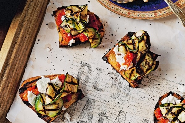 Zucchini & goat's cheese bruschetta with salsa rossa