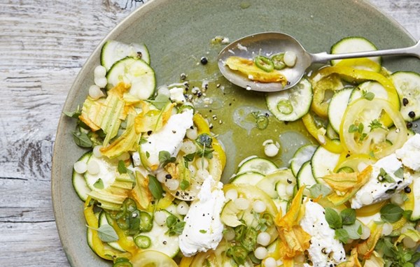 Zucchini & zucchini flower carpaccio with ricotta