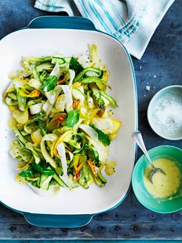 Zucchini and asparagus salad with pecorino dressing