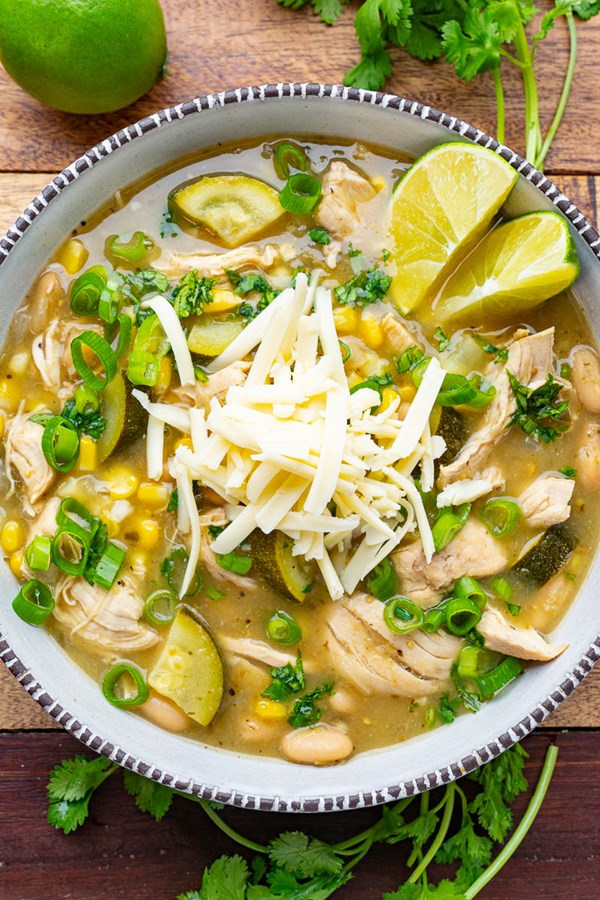 Zucchini and corn green chicken chili
