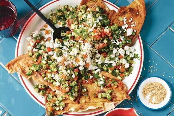 Zucchini and cucumber fattoush, harissa and lemon