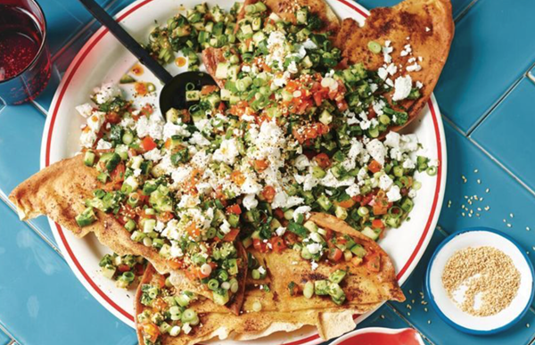 Zucchini and cucumber fattoush, harissa and lemon