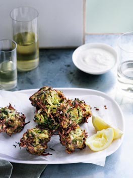 Zucchini and dill fritters with whipped feta
