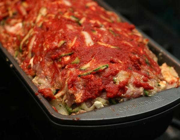 Zucchini and feta stuffed turkey meatloaf
