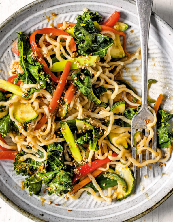 Zucchini and kale chow mein