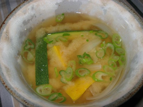 Zucchini and onion miso soup
