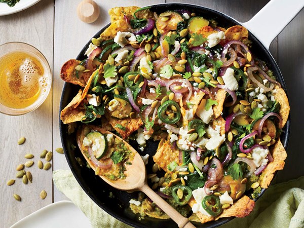 Zucchini and spinach chilaquiles