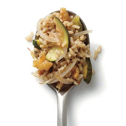 Zucchini and walnut fried brown rice
