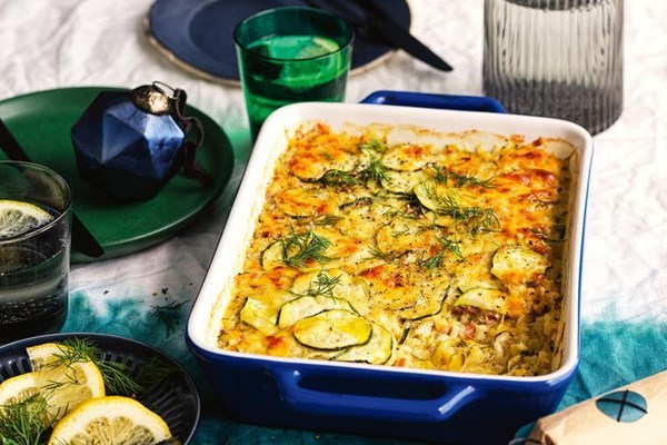 Zucchini, bacon and mascarpone gratin
