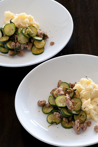 Zucchini, bangers & mash
