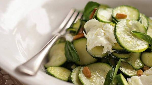 Zucchini, basil and mozzarella salad