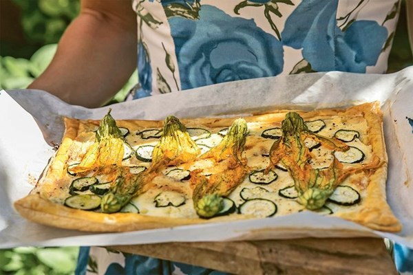 Zucchini blossom and Taleggio galette