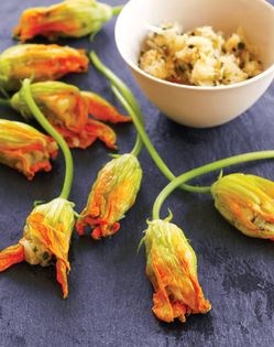 Zucchini blossoms stuffed with Manchego cheese