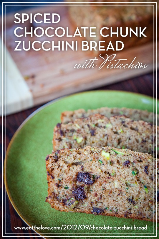 Zucchini bread with pistachios and chocolate chunks