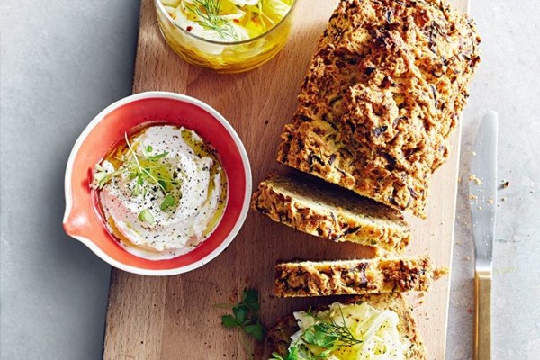 Zucchini bread with quick pickled fennel & onion